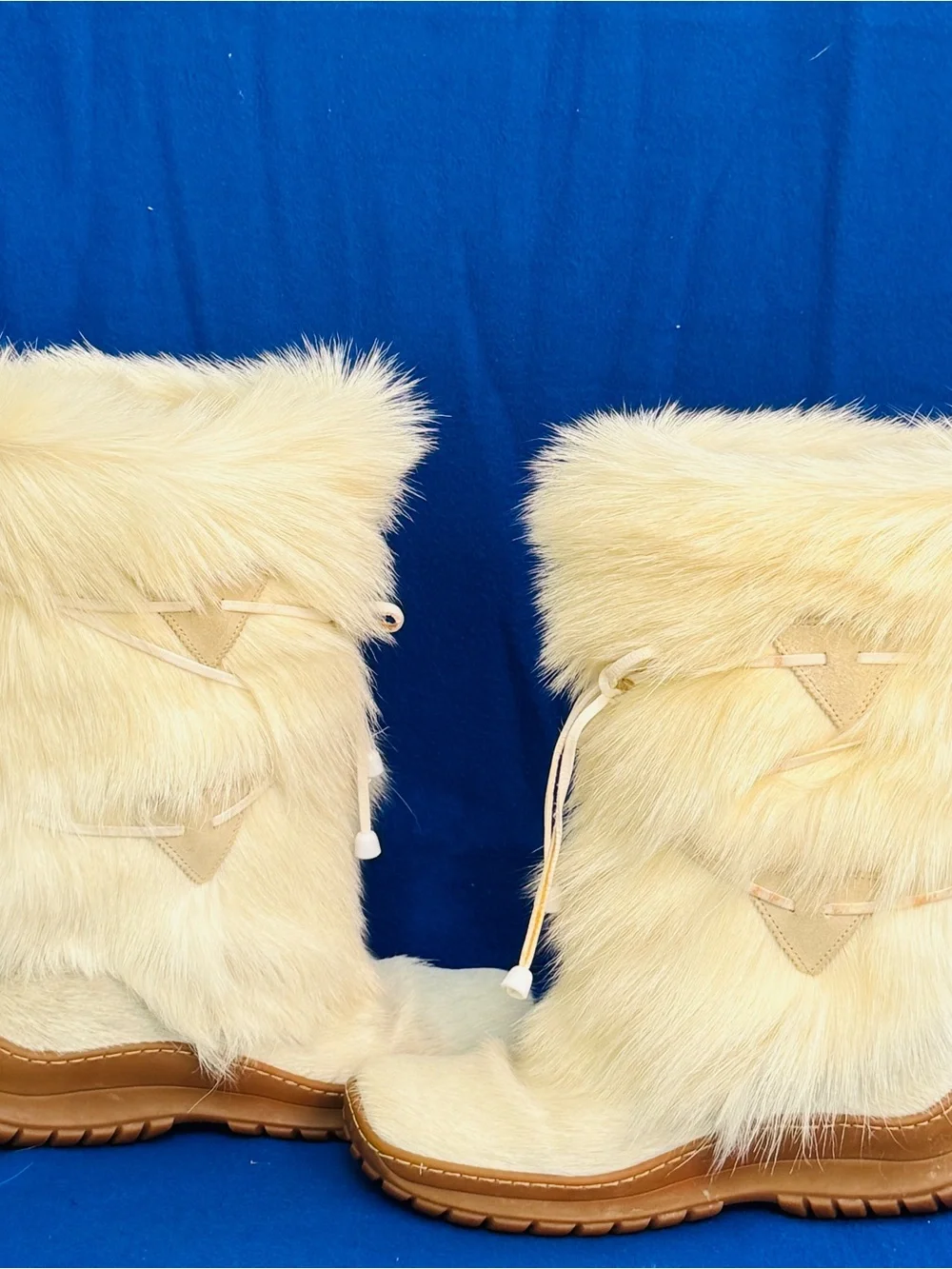 Faux Fur Cream Knee-High Winter Boots with Drawstring